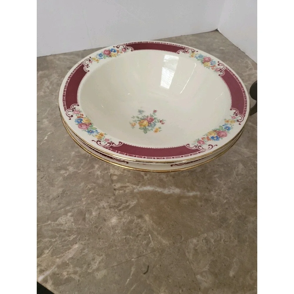 3x Vintage Homer Laughlin Fruit‎ Sherbert Dessert Bowl Rimmed Rose